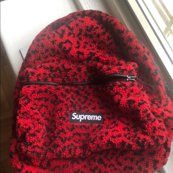 Supreme Other - Supreme red fleece leopard backpack